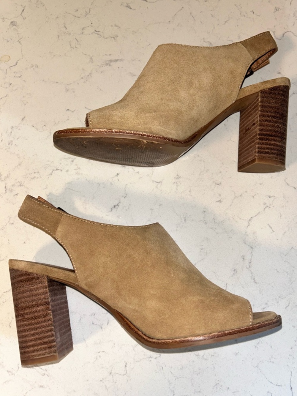 Madewell The Cary Sueded Peep Toe Heeled Sandal Mule Ankle Bootie in Faded Birch - Picture 8 of 16